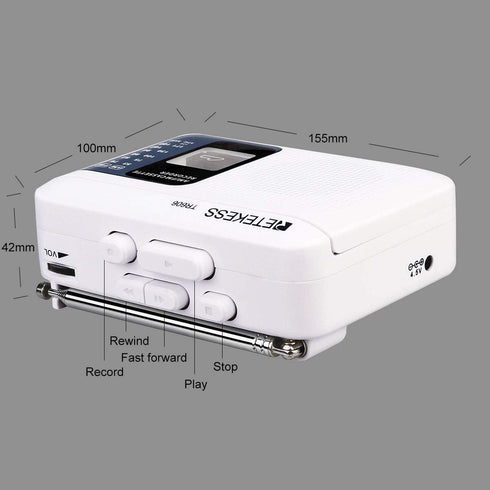 Retekess TR606 Cassette Tape Player, Cassette Player Recorder, Built-in Speaker, AUX/Microphone Jack, Support AUX Line in Record, AM FM Radio, Pow...
