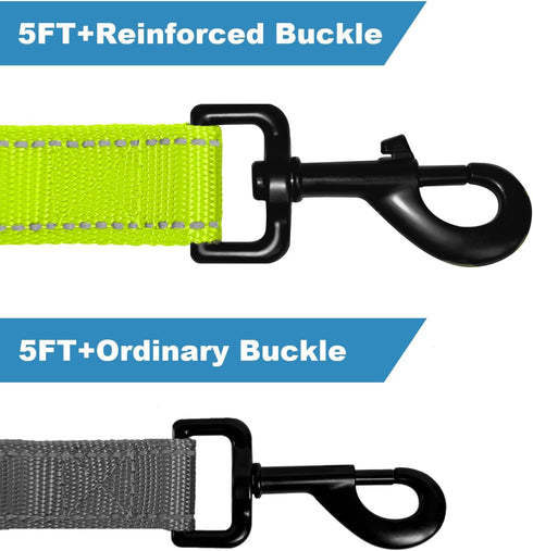 Dog Leashes for Medium & Large Dogs Walking, Reinforced Thick Nylon Pet Leash with Reflective Finish and Soft Hand-held Grip, 5FT, Bright Green, L...