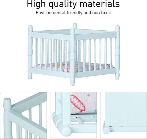 1:12 Scale Wooden Doll House Baby Bed DIY Miniature Doll House Mini Furniture Accessories with Mattress Square Bed Blue Children's Day Gift...