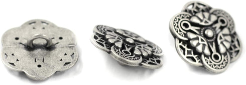 Bezelry 12 Pieces Gothic Flower Art Metal Shank Buttons 18mm (11/16 inch) (Antique Silver)...