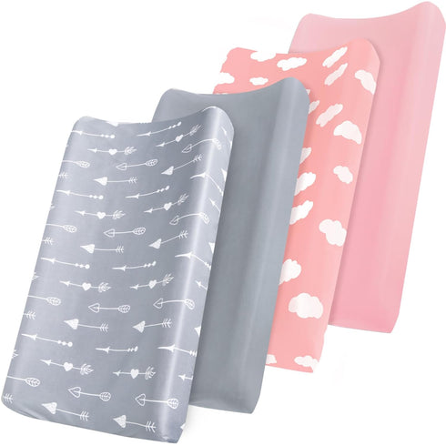 Changing Pad Cover Girl, Diaper Changing Pad Covers 4 Pack, Fitted Baby Changing Table Sheets for 32''×16'' Change Table Pad, Cradle & Bassinet Sh...