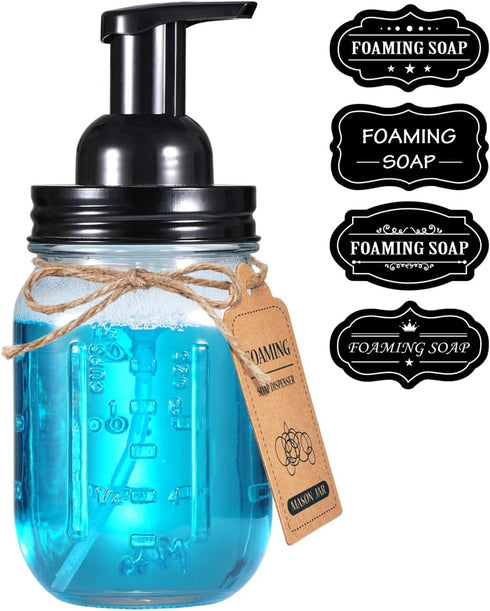Amolliar Mason Jar Foaming Soap Dispenser, Rustproof Stainless Steel Lid,BPA Free Pump, Waterproof Labels, Rustic Farmhouse Decor, Refill Hand Soa...