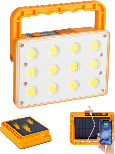 Rechargeable LED Work Light, Portable Solar Flood Light,3 Colors 3 Dimming Levels, SOS Power Bank Function, for Camping Emergency Job Site Lightin...