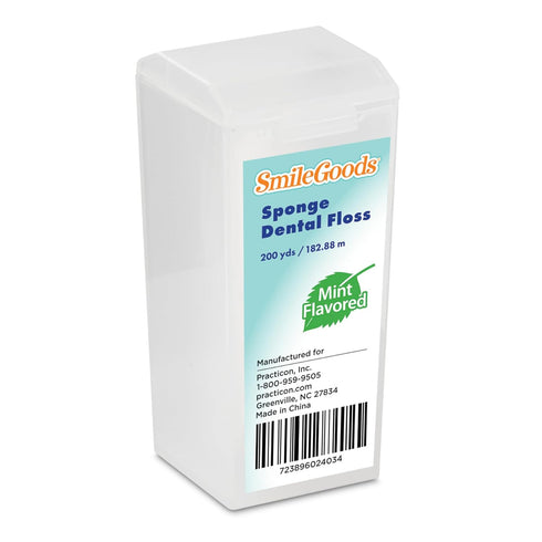 Practicon SmileGoods Sponge Dental Floss, 200 Yards, Mint...