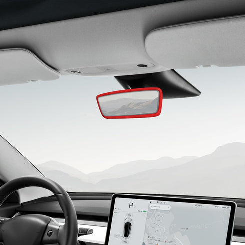 Car Rear View Mirror Silicone Protector Cover, Compatible with Model 3/Y, Auto Interior Mirror Decoration Frame, Car Accessories (Red)...