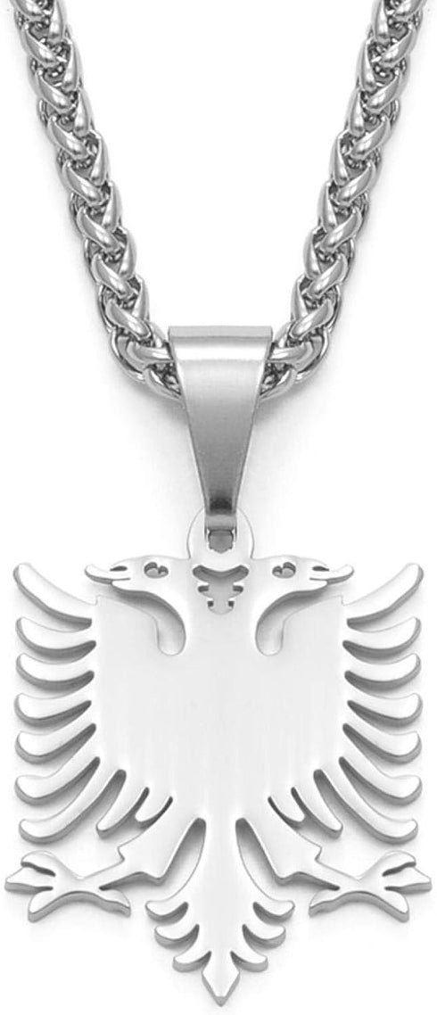 N/J Albanian Eagle Pendant Necklace Polished Stainless Steel Jewelry Ethnic Style Women Men...