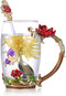 Kaiyuan Dynasty Tea Cup Glass Coffee Mugs Enamel Rose Flower Butterfly Drinking Cups with Spoon Set for Birthday Wedding Red Rose Tall Mug 12oz...
