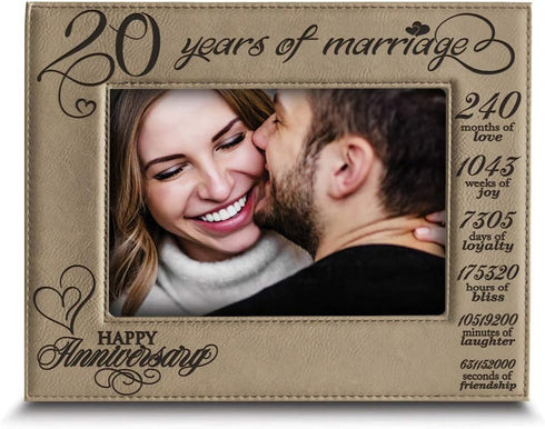BELLA BUSTA-20 Years of Marriage-Months, Weeks, Days, Hours, Weeks, Minutes, Seconds-20th Anniversary- Engraved Leather Picture Frame (5 x 7 Horiz...