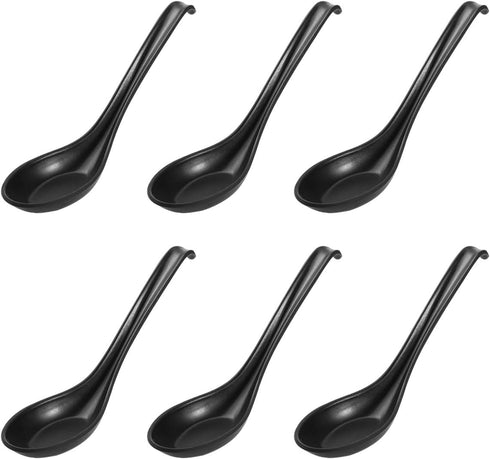 6Pcs Asian Soup Spoons, Melamine Rice Spoons Tablespoon, Chinese/Japanese Kitchen Soup Spoons for Cereal, Small Spoons for Ramen , Deep Oval Hook ...
