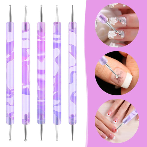 5PCS Dotting Tools Nail Art Tools for Painting Acrylic Nail Art Pen Dot Paint Manicure Kit 2 Ways Dotting Tools Embossing Tools for Paper Stainles...