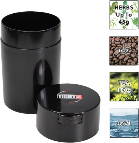 Tightvac 1 oz to 6 ounce - Patented Airtight Container | Multi-use Vacuum Container Works as Smell Proof Containers for Herbs and Dry Goods. Black...