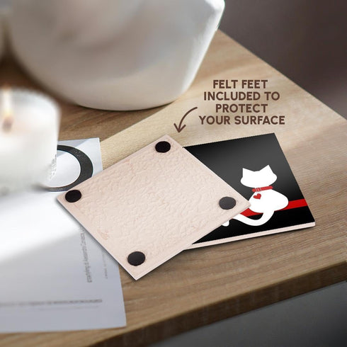 3dRose cst_164792_3 Pet Lovers Red Hearts White Kitty Cat-Ceramic Tile Coasters, Set of 4...