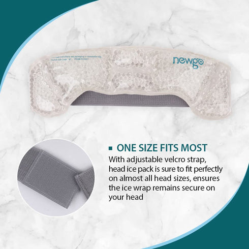 NEWGO Ice Pack for Head, 2 Pack Migraine Headband with Gel Bead & Soft Plush Backing, Hot or Cold Therapy Ice Wrap for Headaches, Sinus Pain Relie...