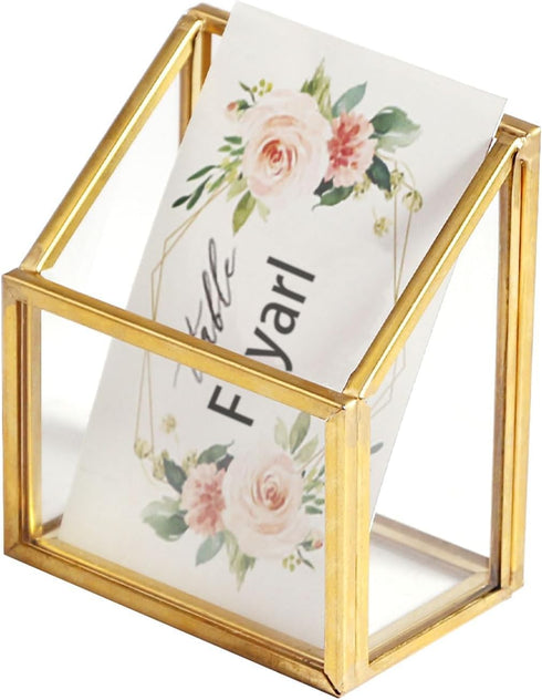 Feyarl Gold Glass Vertical Business Card Holder Business Card Display Stand Clear Name Card Organizer Storage for Office Meeting Desk Countertop...