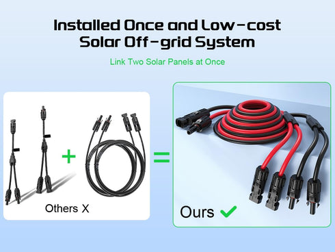 30A Y-Branch Solar Connectors 4.3FT 12AWG Extension Cable, Solar Cable Parallel Adaptor Solar Panel Wire in Pair with Female and Male Connectors f...