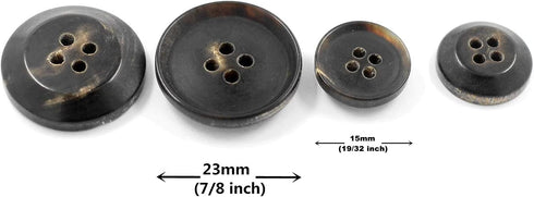 Bezelry Dark Brown Genuine Horn Blazer Button Set. 4 Pcs of 23mm, 8 Pcs of 15mm...