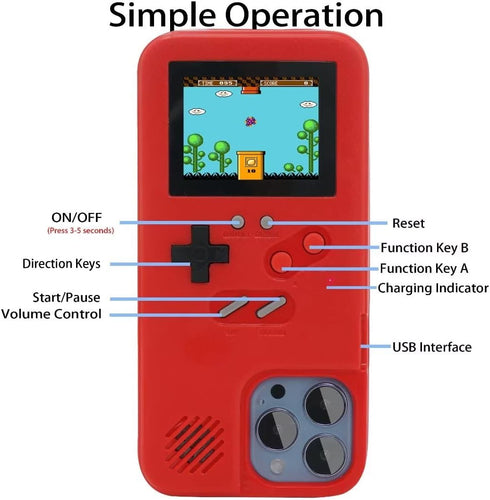 WeLohas Gameboy Case for iPhone 12/12 Pro,Handheld Retro 168 Classic Games,Color Video Display Game Case for iPhone,Anti-Scratch Shockproof Phone ...