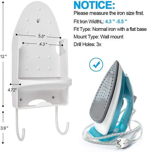 Ironing Board Hanger Wall Mount Iron Hanger Ironing Board Rack Electric Iron Holder Household Bathroom Shelf - for Max 5 inch Width...