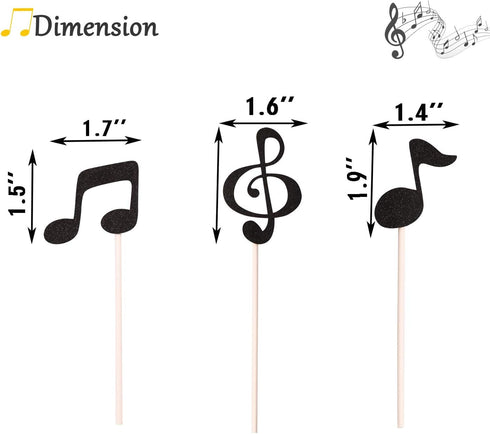 36 Pcs Music Notes Cupcake Toppers for Music Themed Party Decorations Glitter Musical Symbols Cupcake Picks for Baby Shower Birthday Party Supplie...