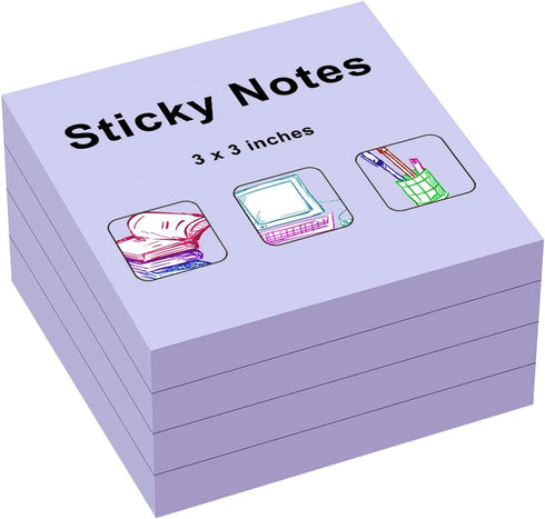 ZCZN Light Purple Sticky Notes, 3 x 3 in, 100 Sheets/Pad, 4 Pads/Pack...