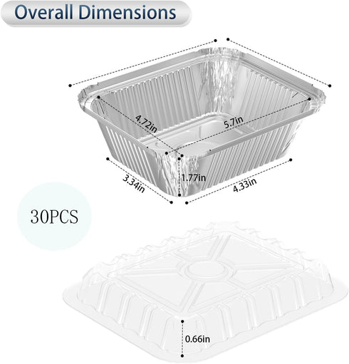 30 Pack 1 lb Rectangular Disposable Aluminum Foil Pan 16 oz Take Out Food Containers with Clear Plastic Dome Lids, for Catering, Baking, Roasting ...