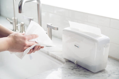 EZbrnd Countertop SLIMFOLD Hand Towel Dispenser for Kitchen/Bathroom/Office/RV/Airbnb, Guest Towel Holder, White...