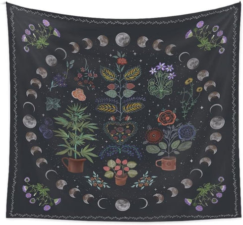 LINICE Nature Moon Phase Wall Hanging, Bohemian Mandala Tapestry Aesthetic Bedroom Decor, Botanical Tapestry Suitable For Bedroom Home Dorm...