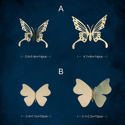 pinkblume Champagne Gold Butterfly Decoration 3D Wall Decals Metallic Art Sticker DIY Removable Decorative Paper Swallowtail Butterflies for Home ...