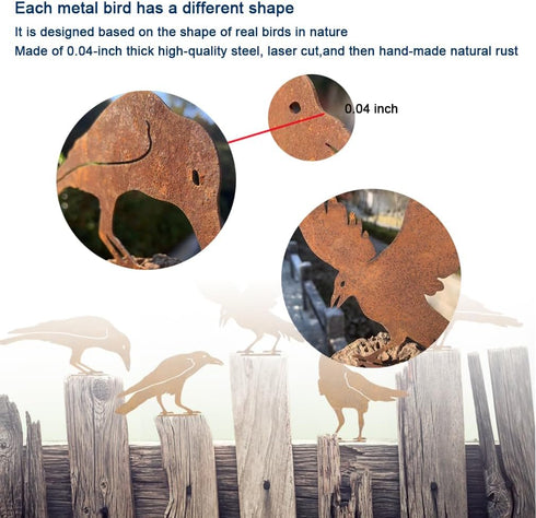 5PCS Rusty Birds Decoration, Outdoor Fence Decorations, Lifelike Metal Birds Silhouette Craft Statue Ornaments Funny Bird Decor Garden Yard Art, F...