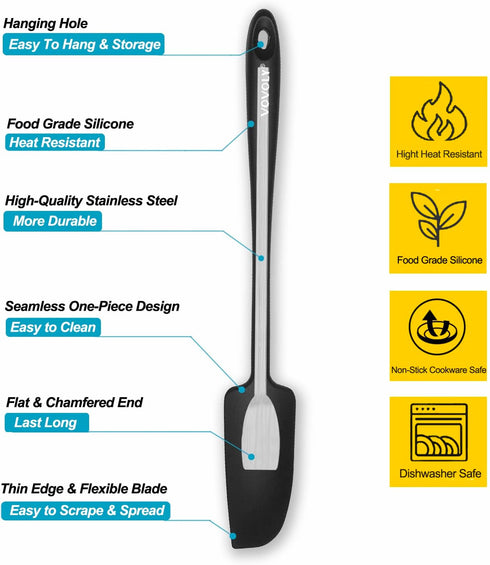 2-Pack Vovoly Silicone Jar Spatulas, Small Seamless Design Rubber Scraper with Stainless Steel Core, Heat Resistant and Non-Stick Mini Spatula for...