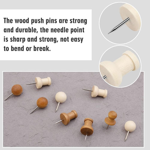 Push Pins, Thumb Tacks, Decorative Push Pins for Cork Board Wooden Thumb Tacks for Wall Hangings, Bulletin Boards, Maps, Photos, and Home Office C...