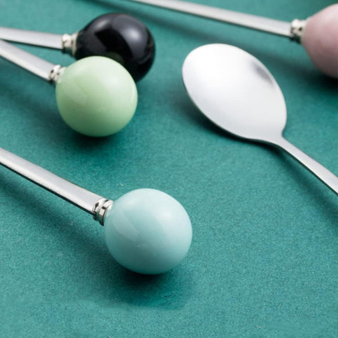 Stainless Steel Coffee Spoon,Teaspoon,Sugar Spoon,Korean Dessert Spoon with Ceramic Ball, Spoons 4 Pieces 5.5 Inches Green...