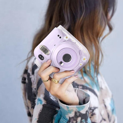 Clear Case for Fujifilm Instax Mini 12/11/9/8 Instant Camera Bag - Instax Mini 11 case with Adjustable Shoulder Straps (Transparent Daisy)(No Came...