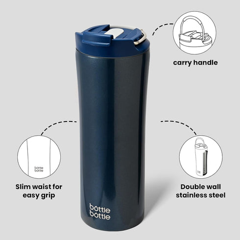 BOTTLE BOTTLE Insulated Coffee Tumblers with Dual-use Lid and Straw Double Walled Iced Travel Coffee Mug for Woman and Man 18 oz Stainless Steel T...