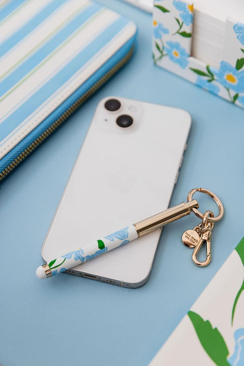 Kate Spade New York Metal Ink Pen Key Fob, Black Ink Ballpoint Keychain Pen, Sunshine Floral...