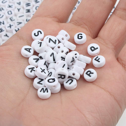 Song Xi 1200pcs White Round Acrylic Alphabet Beads - Black Letter Beads 4x7mm for Bracelets and Jewelry Making Key Chains...