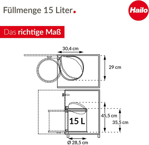 Hailo Compact-Box M Trash Can, 4 Gallon, Lid-Lift, Small Kitchen Bin, Stainless Steel...