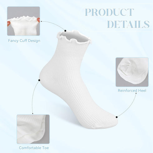 Ruffle Crew Socks, Cute Ruffled Ankle Socks for Women Girls, Cotton Knit Lettuce Frilly Socks Athletic Socks...