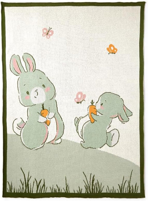 Organic Cotton Knitted Baby Blanket for Crib/Cot, Ultra Soft & Warm, Thick but Very Light, for Baby (40x32 in) - Rabbit...