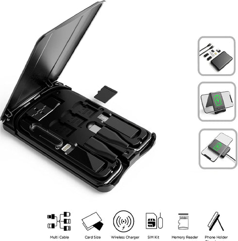 Data Cable Box with Wireless Charger, Multi-Type Charging Cable Convertor, Multi-Function Wireless Charger Adapter, Built-in Card Reader, Can Use ...