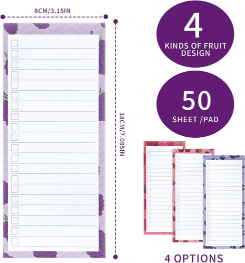 4Magnetic Notepads for Refrigerator Grocery List Magnet Pad for Fridge Magnetic Grocery List pad for Fridge 60 Sheets Per Note Pads (4 Fruits - 2)...