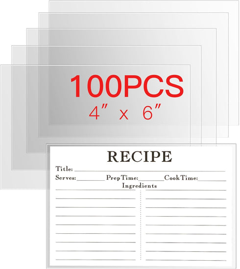 100PCS Recipe Card Protectors,4x6 Waterproof Clear Recipe Card Covers,Plastic Sleeves for Recipe Card,Protect Your Recipes from Kitchen Messes...