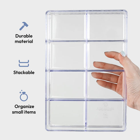 carrotez Desk Drawer Organizer Tray, 8 Grid, Stackable Clear Plastic Storage Organizer for Office Supplies, Makeup, Stationary, Accessory...