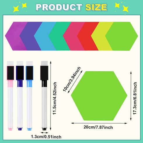 8 Pcs Hexagon Shape Magnetic Dry Erase Board Hexagon Small Dry Erase Board Magnet Dry Erase Boards 4 Pcs Dry Erase Marker for Teachers Students, S...
