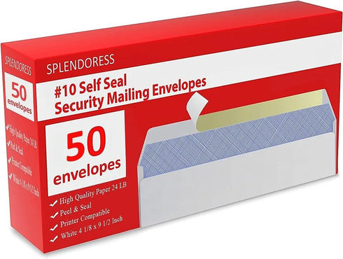 50 Mailing Envelopes, Self Seal Letter Size, 10 White Windowless Security Tinted Envelope, 4-1/8 x 9-1/2 Inches, Quality 24 LB...