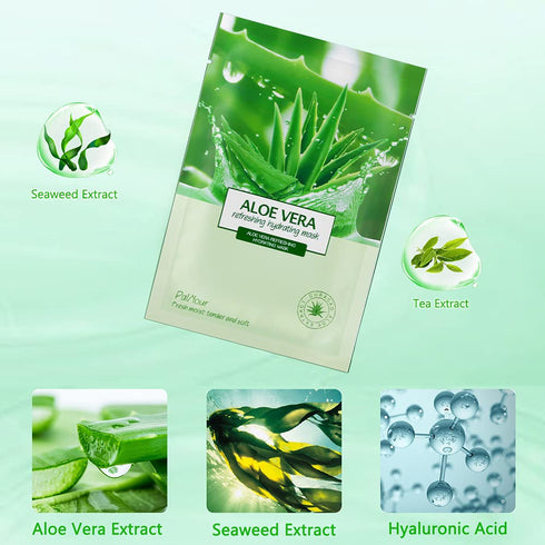 Aloe Facial Skincare Sheet Hydrating Moisturizing Revitalizing Facial Skincare Sheet for Dry, Oily, Sensitive and Tired Skin 25ml/0.8oz, Pack of 1...