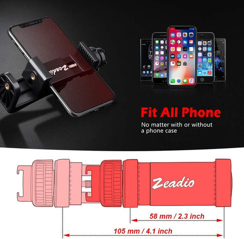 Zeadio Tripod Smartphone Mount, Cell Phone Holder Adapter Clamp with Cold-Shoe Mount, Selfie Stick and Monopod Adjustable Clamp, Fits for All iPho...