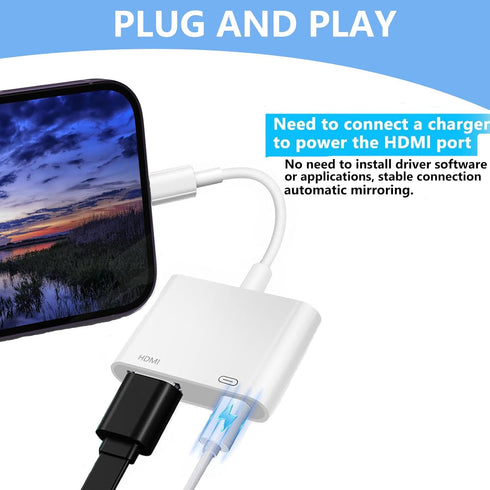 Apple MFi Certified Apple Lightning to HDMI Adapter, Apple Lightning to Digital AV Adapter, 1080P Sync Screen with Lightning Charging Port for iPh...