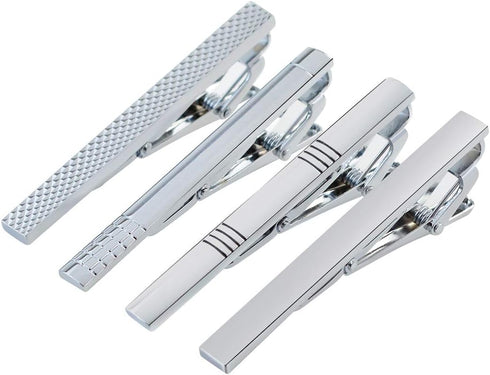 Lystaii 4pcs Tie Tack Pins Tie Clips for Men Father's Day Gift Silver Necktie Bar Pinch Clip Set 2.3 Inch Metal Clasps Business Professional Fashi...