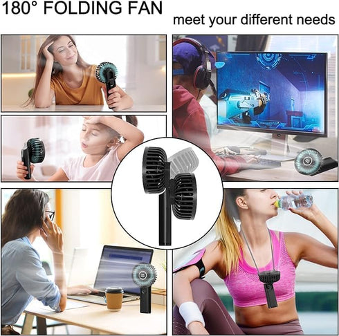 Mini Portable Fan, Powerful Handheld Fan Rechargeable with LED Display, Hand/Desk/Neck 3 In 1 Personal Fan with 6 Speed and 180° Foldable, Quiet f...